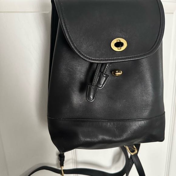 Coach Black Leather Daypack Backpack with Gold Hardware
